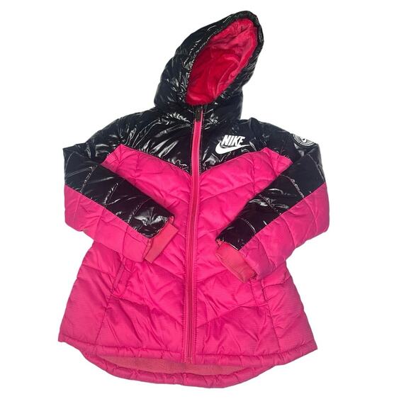 Nike Little Kid Girls Colorblock Hooded Puffer Jacket Size 4 XS Pink Black - Picture 3 of 13